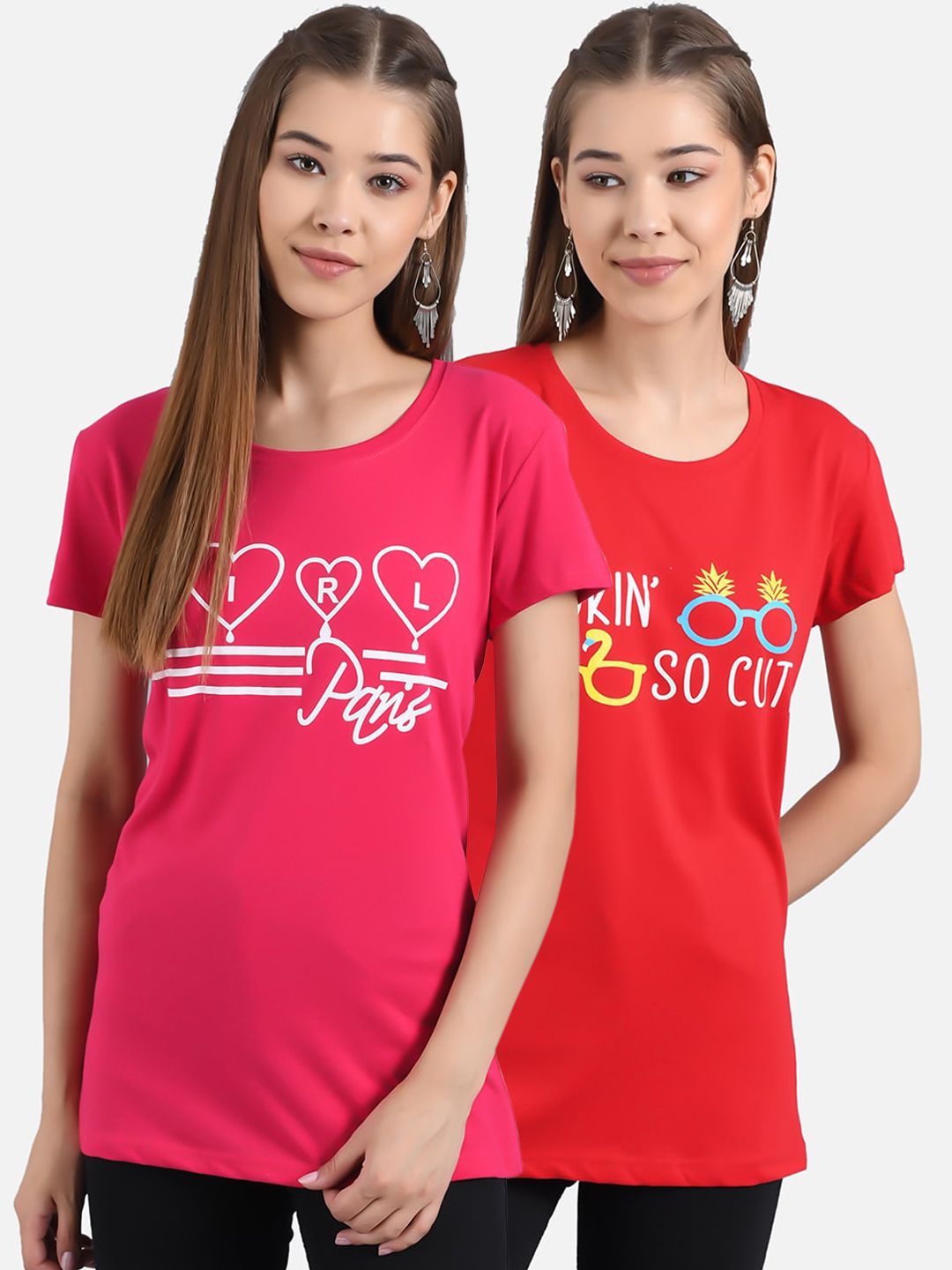 Kotty Women Pack Of 2 Printed Round Neck T-shirt