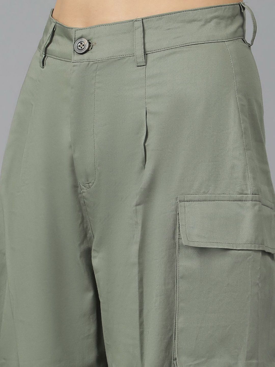 Kotty Women High-Rise Easy Wash Cotton Cargos Trousers