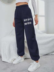 Kotty Women Navy Blue Typography Printed Relaxed Fit Pure Cotton Joggers