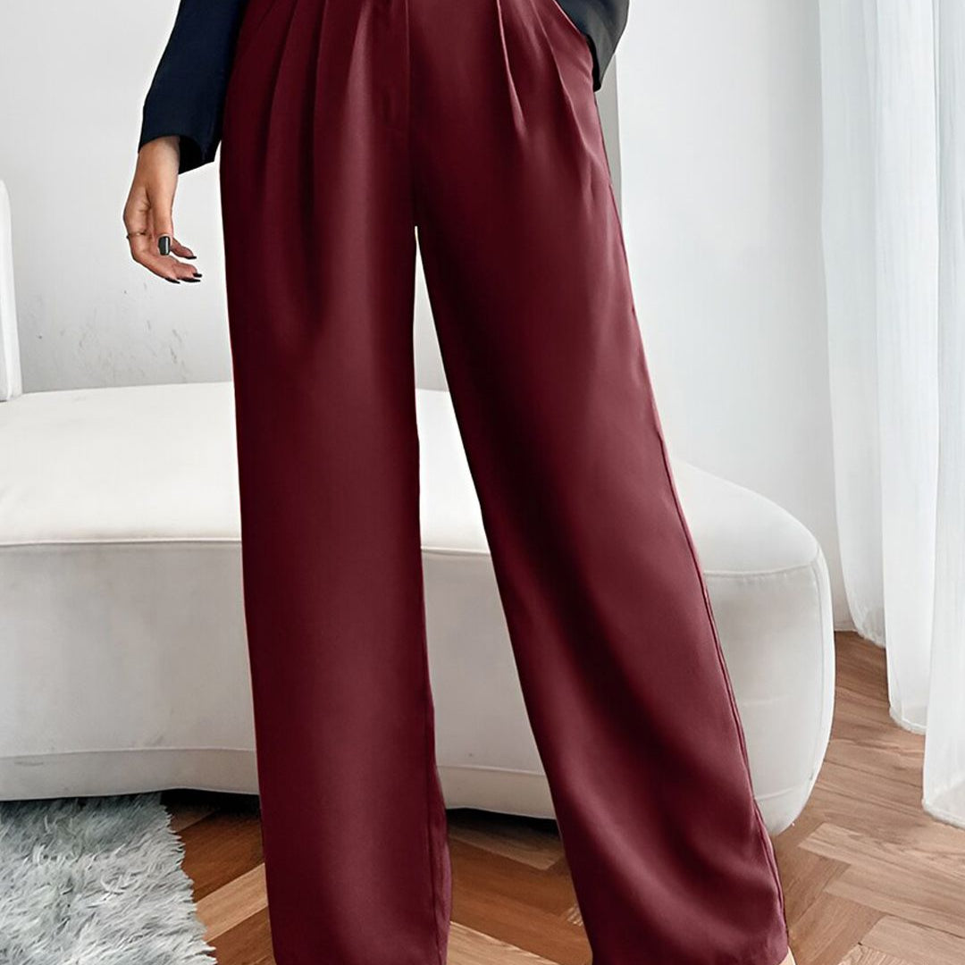 Maroon Relaxed Fit High-Rise Pleated Parallel Trousers