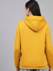 Kotty Women Mustard Printed Hooded Sweatshirt