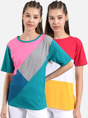Kotty Women Multicoloured Colourblocked Round Neck T-shirt