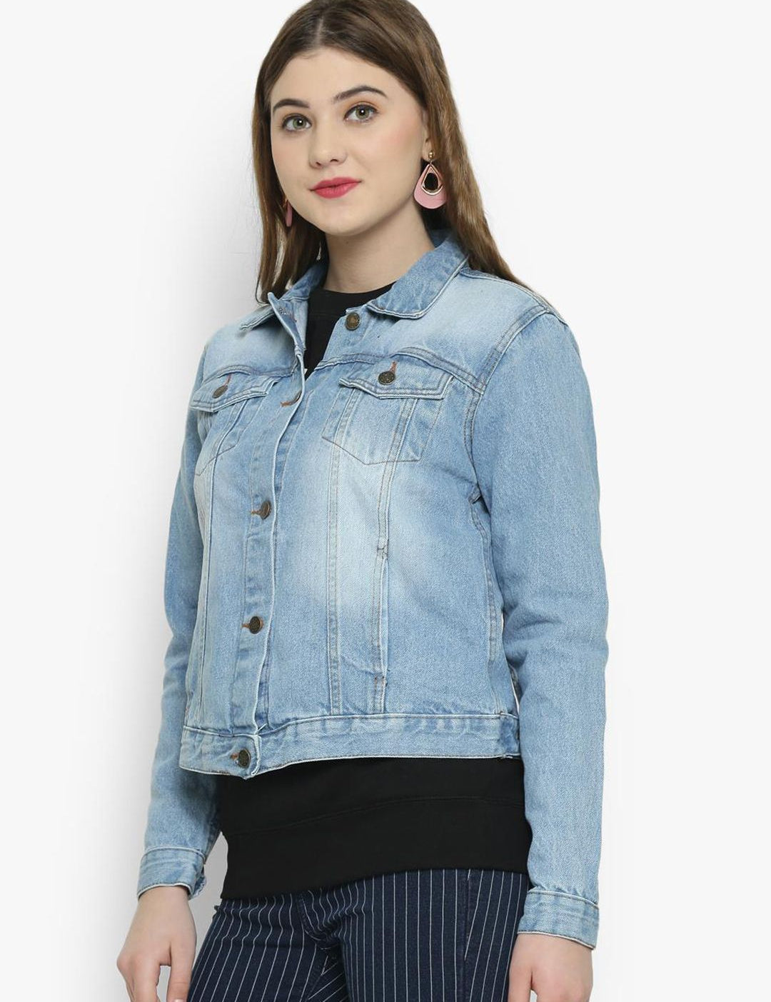 Kotty Women Blue Solid Denim Jacket
