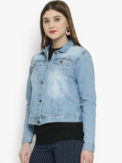 Kotty Women Blue Solid Denim Jacket
