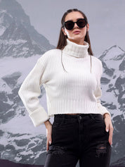 Kotty Women High Neck Striped Crop Pullover