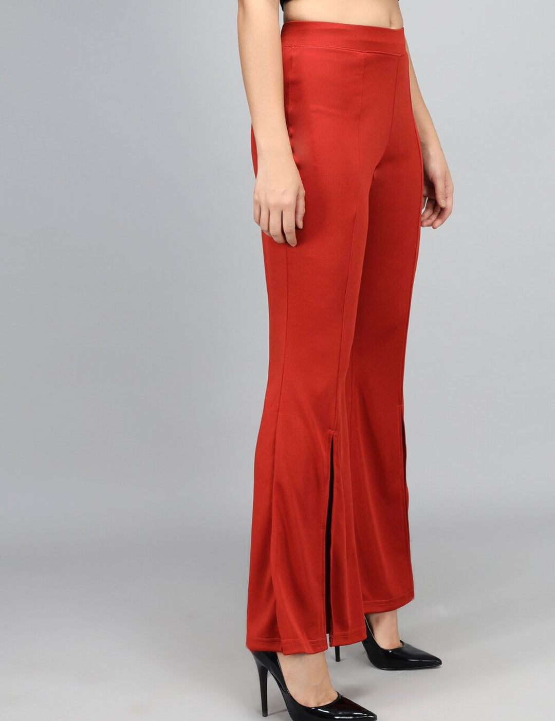 Kotty Women Maroon Flared High-Rise Bootcut Trousers