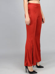 Kotty Women Maroon Flared High-Rise Bootcut Trousers