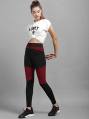 Kotty Women Maroon & Black Colourblocked Tights