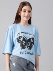 KOTTY Basics Typography Printed Drop-Shoulder Sleeves Oversized T-shirt