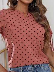 Kotty Peach Coloured Polka Dot Printed Keyhole Neck Regular Top