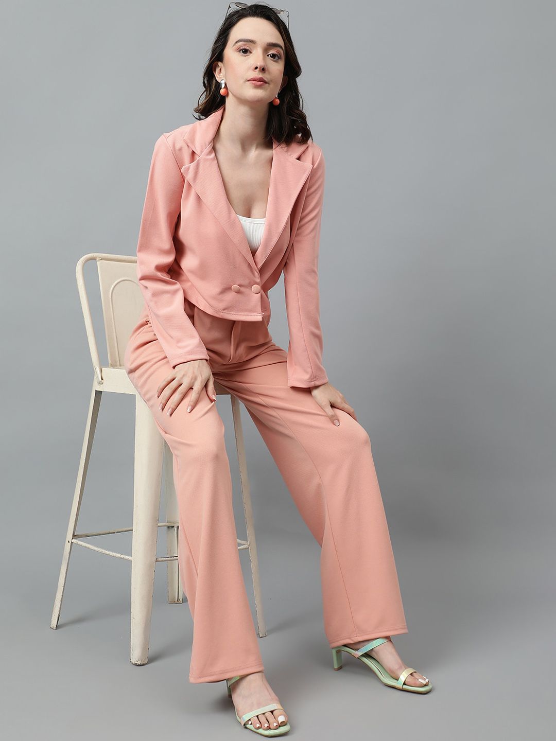 Kotty Pink Notched Lapel Collar Blazer & Mid Rise Trouser 