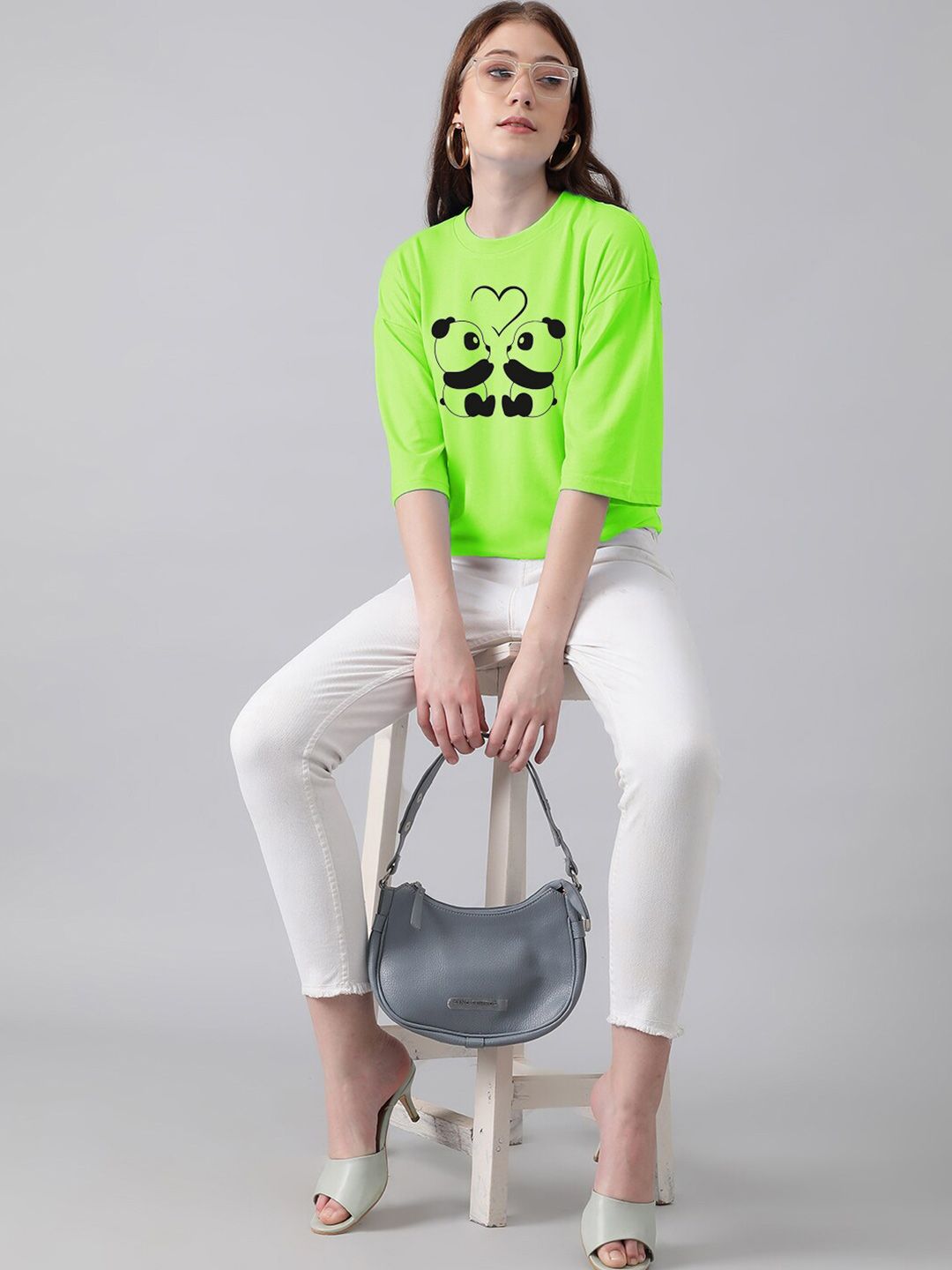 Kotty Graphic Printed Round Neck Drop-Shoulder Sleeves Oversized T-shirt