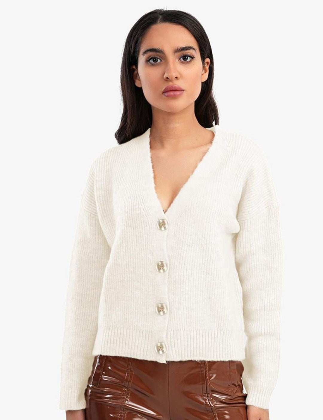 Kotty Women Ribbed V-Neck Cardigan