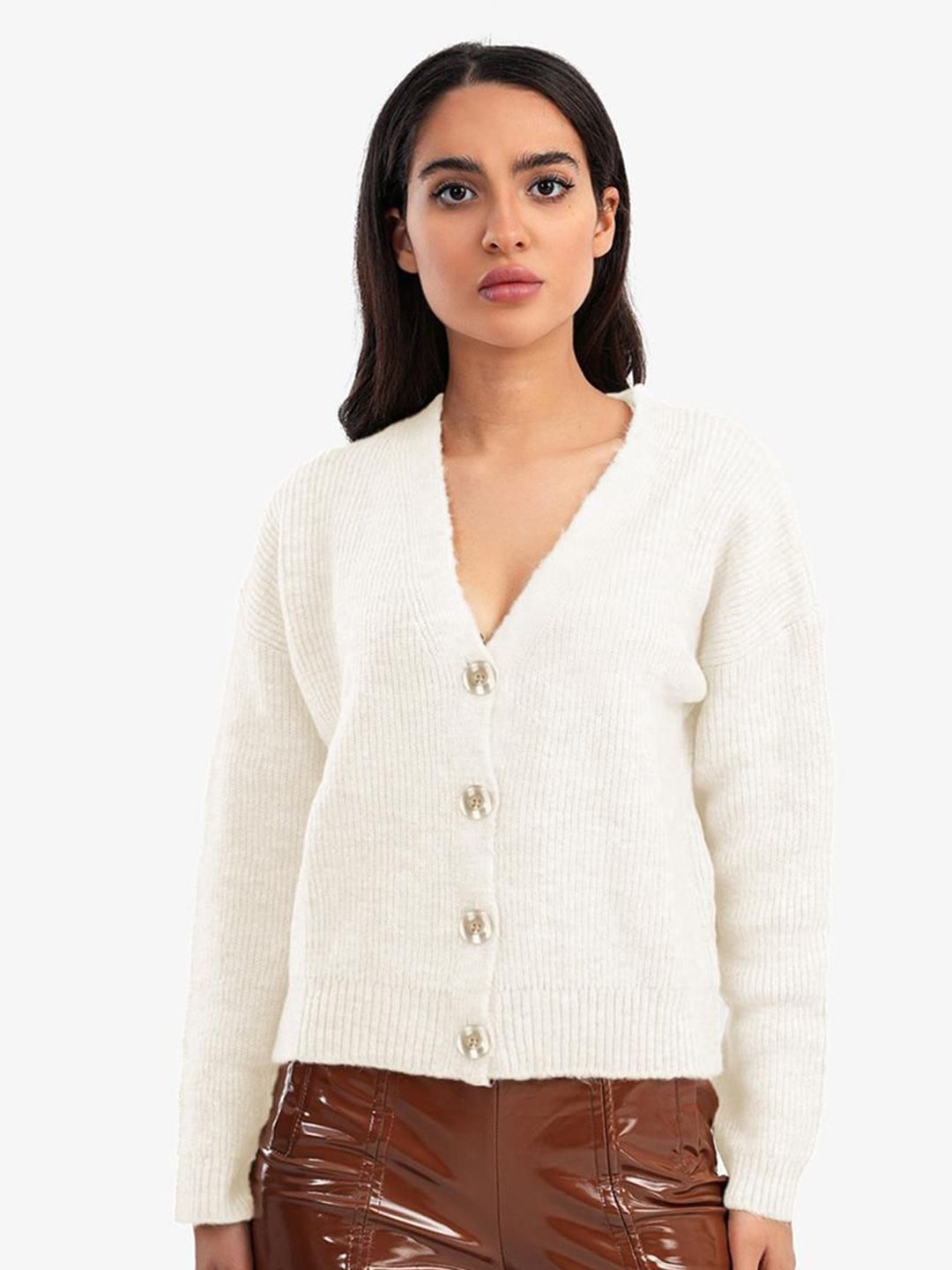 Kotty Women Ribbed V-Neck Cardigan