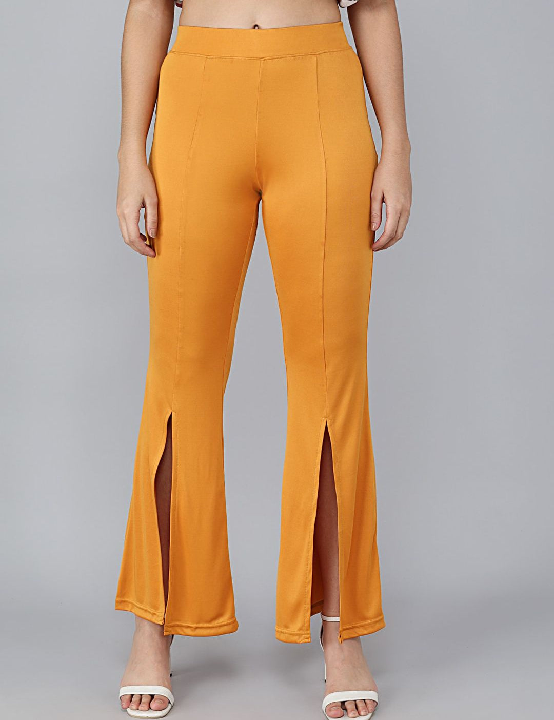 Kotty Women Yellow Flared High-Rise Bootcut Trousers Bootcut Trousers