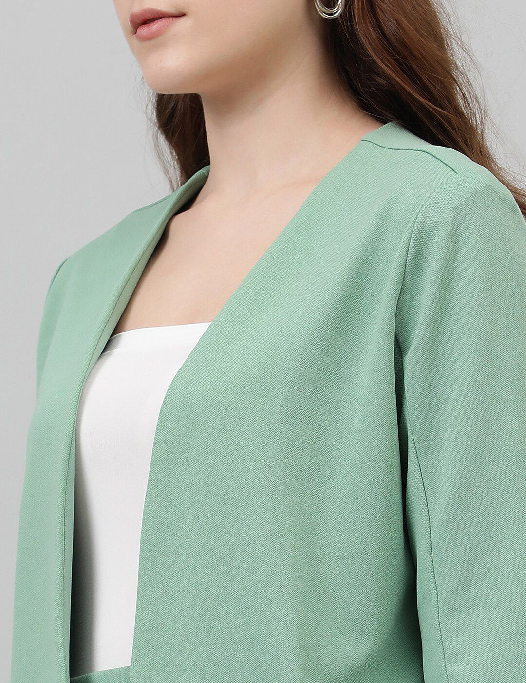 Kotty Green Collarless Long Sleeves Blazer With Trousers