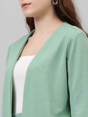 Kotty Green Collarless Long Sleeves Blazer With Trousers
