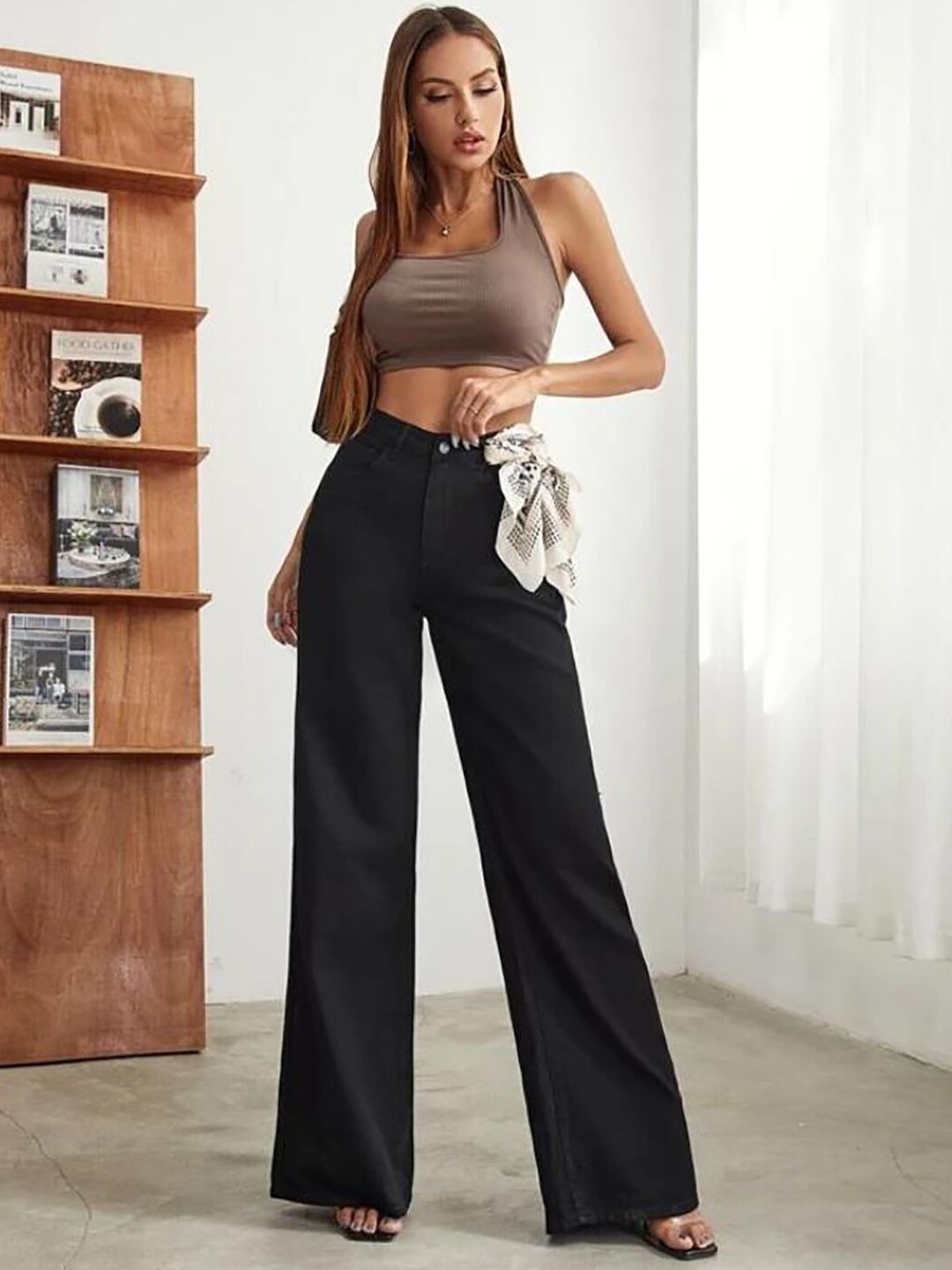 Kotty Women Black Jean Straight Fit High-Rise Stretchable Jeans