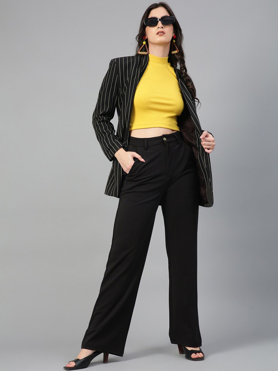 KOTTY BIZwear Women Relaxed Straight Fit High-Rise Easy Wash Trousers