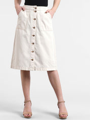 Kotty Women Off-White Solid Denim A-Line Skirt