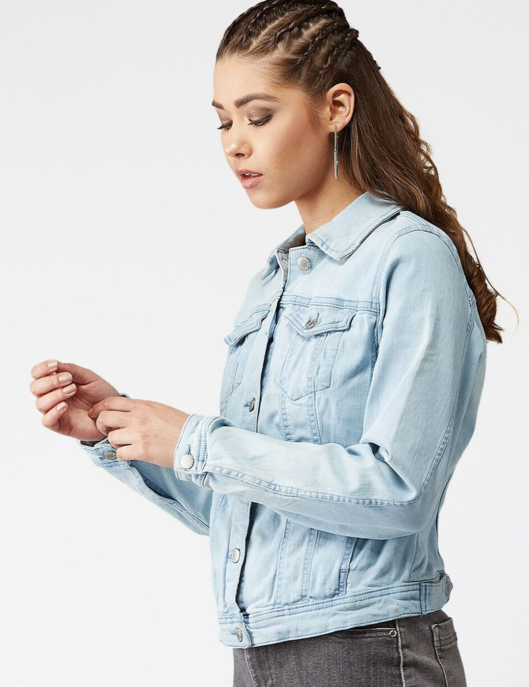 Kotty Women Blue Solid Denim Jacket