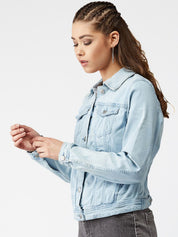 Kotty Women Blue Solid Denim Jacket