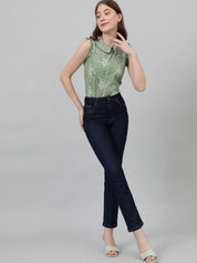 Kotty Green Floral Printed Peter Pan Collar Top