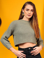 Kotty Women Ribbed Crop Pullover Sweater