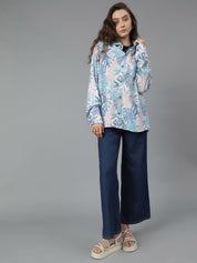 Kotty Women Spread Collar Floral Printed Cotton Oversized Casual Shirt