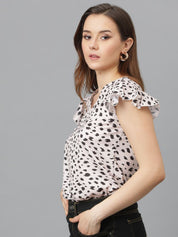 Kotty Animal Print Flutter Sleeve Crepe Top