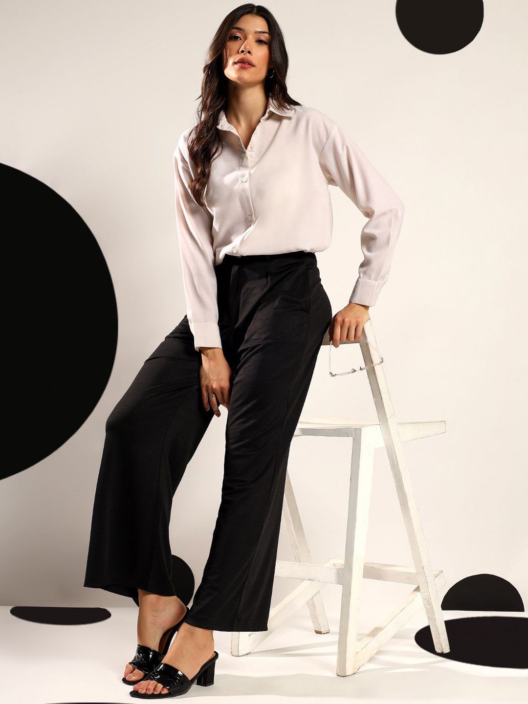 Kotty Women Relaxed High-Rise Wide-Leg Easy Wash Formal Trousers