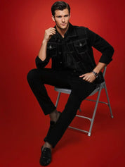 Kotty Men Spread Collar Solid Denim Jacket