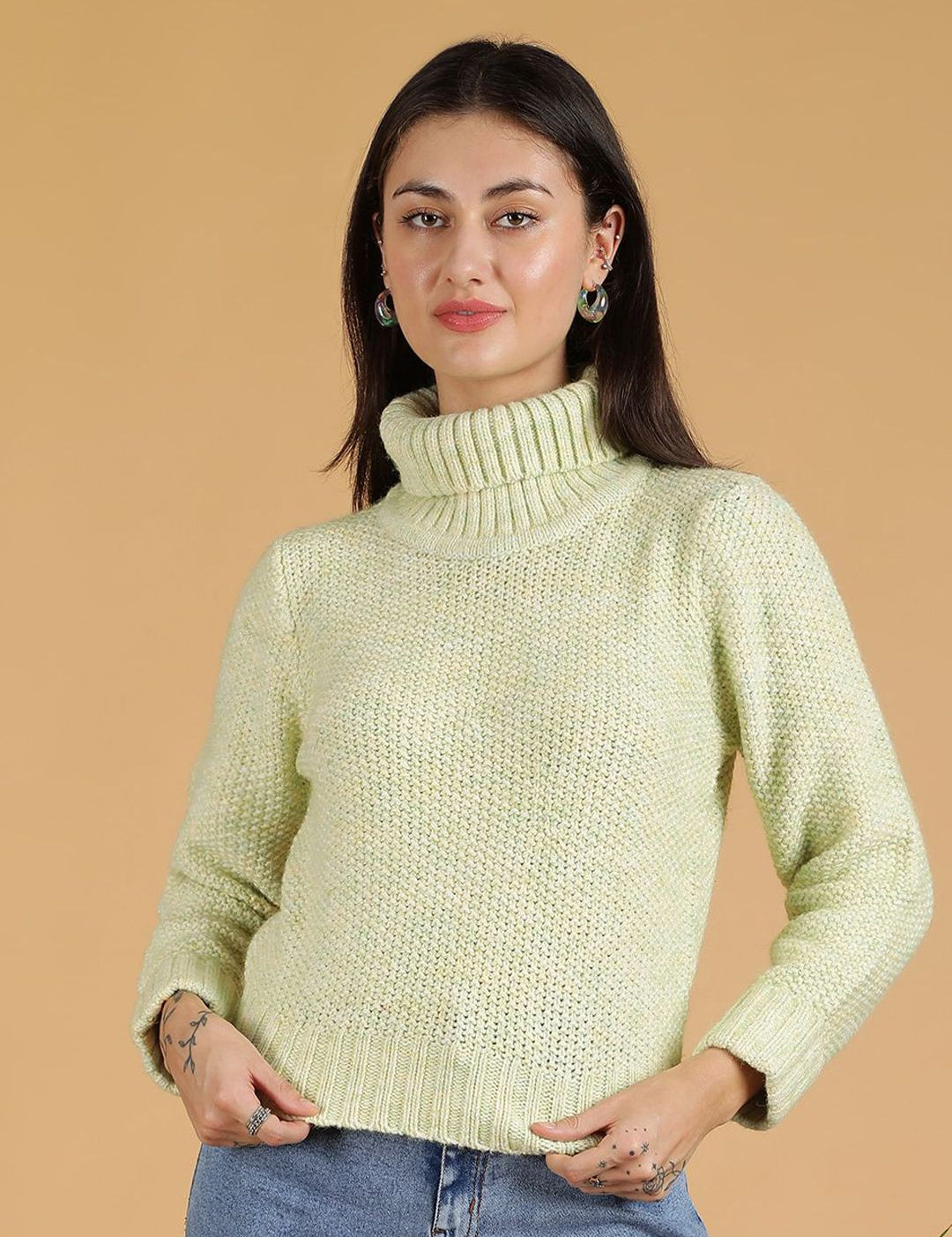 Kotty Women Self Design Turtle Neck Pullover Sweater 