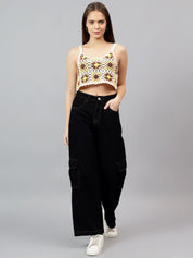 Kotty Women Self Design Scoop Neck Cotton Top