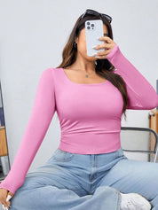 KOTTY  Women Square Neck Long Sleeves Fitted Top