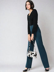 Kotty Black and Teal Blue Scoop Neck T-Shirt with Trouser