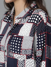 Kotty Women Spread Collar Abstract Printed Cotton Oversized Casual Shirt