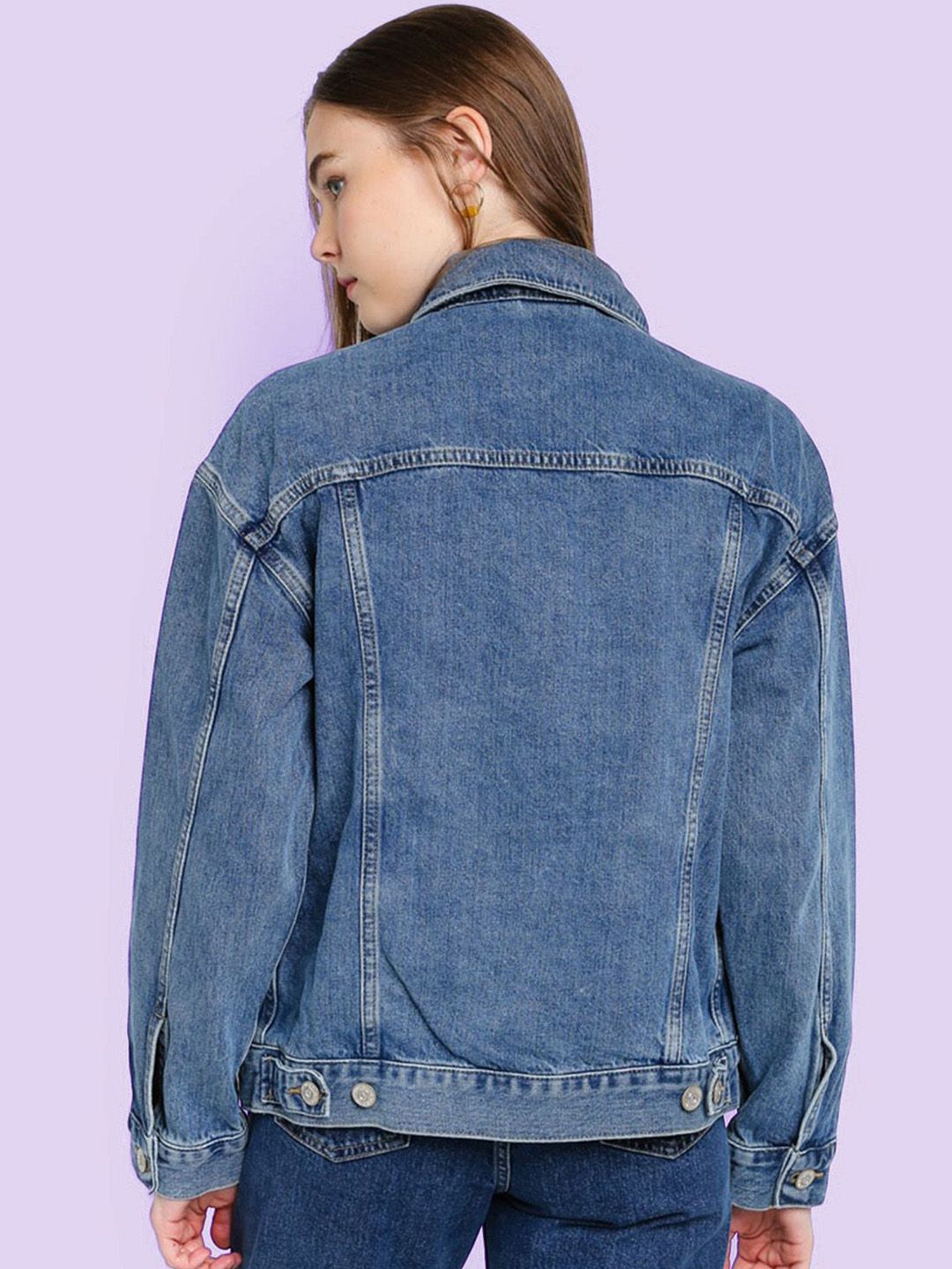 Kotty Women Spread Collar Solid Casual Denim Jacket