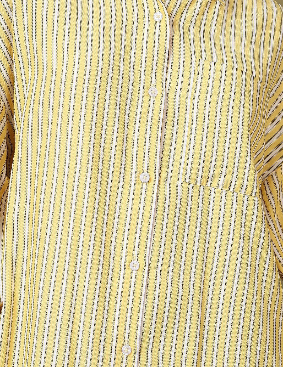 Kotty Women Spread Collar Vertical Striped Cotton Casual Shirt