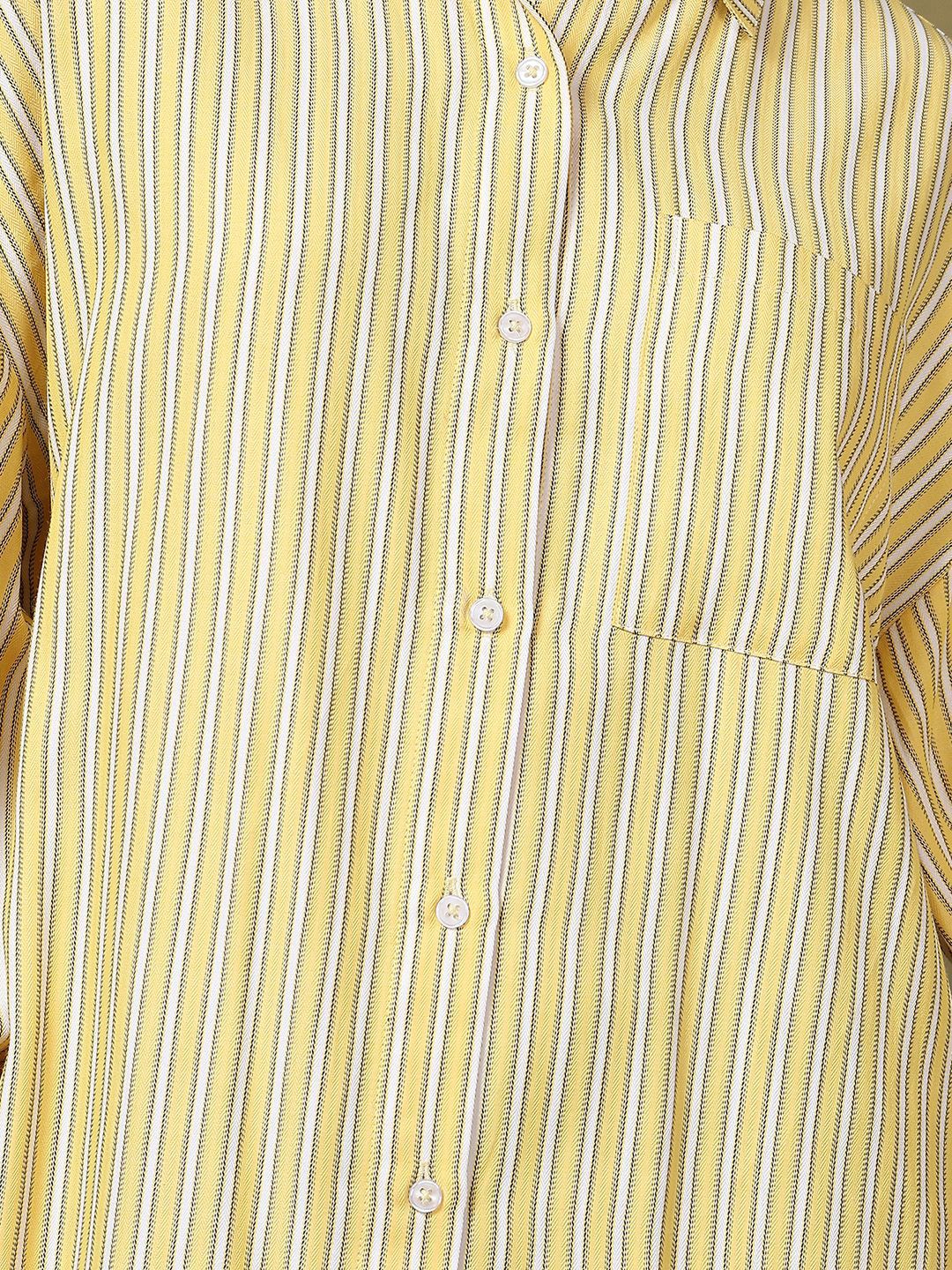 Kotty Women Spread Collar Vertical Striped Cotton Casual Shirt