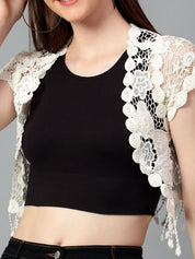 Kotty Women Floral Embellished Round Neck Crop Top