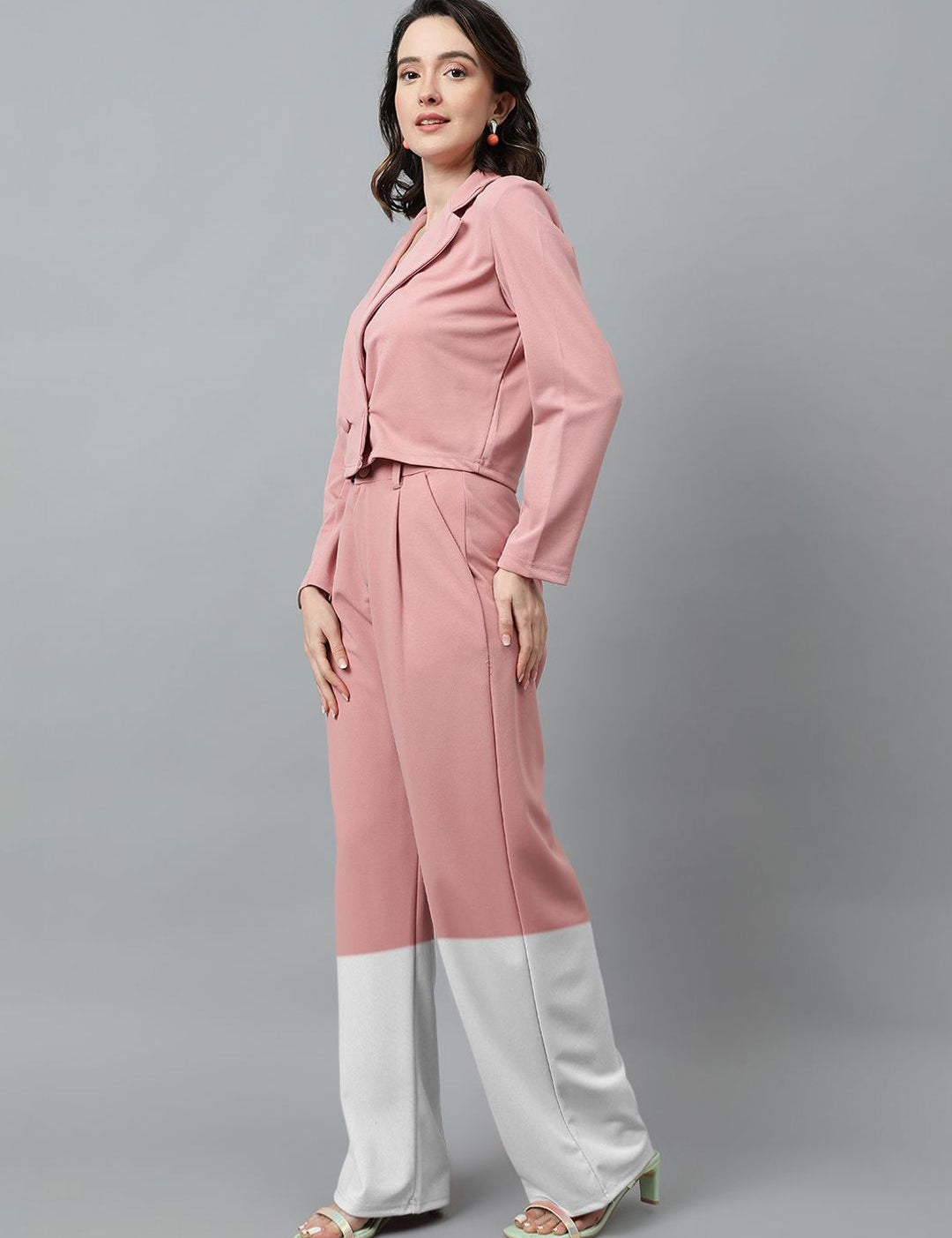 Kotty Women Colourblocked Notched Shirt With Trouser