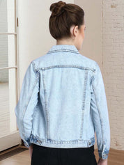 Kotty Women Spread Collar Solid Denim Jacket