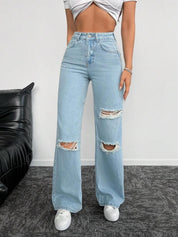 Kotty Women Cotton Straight Fit High-Rise Highly Distressed Stretchable Jeans