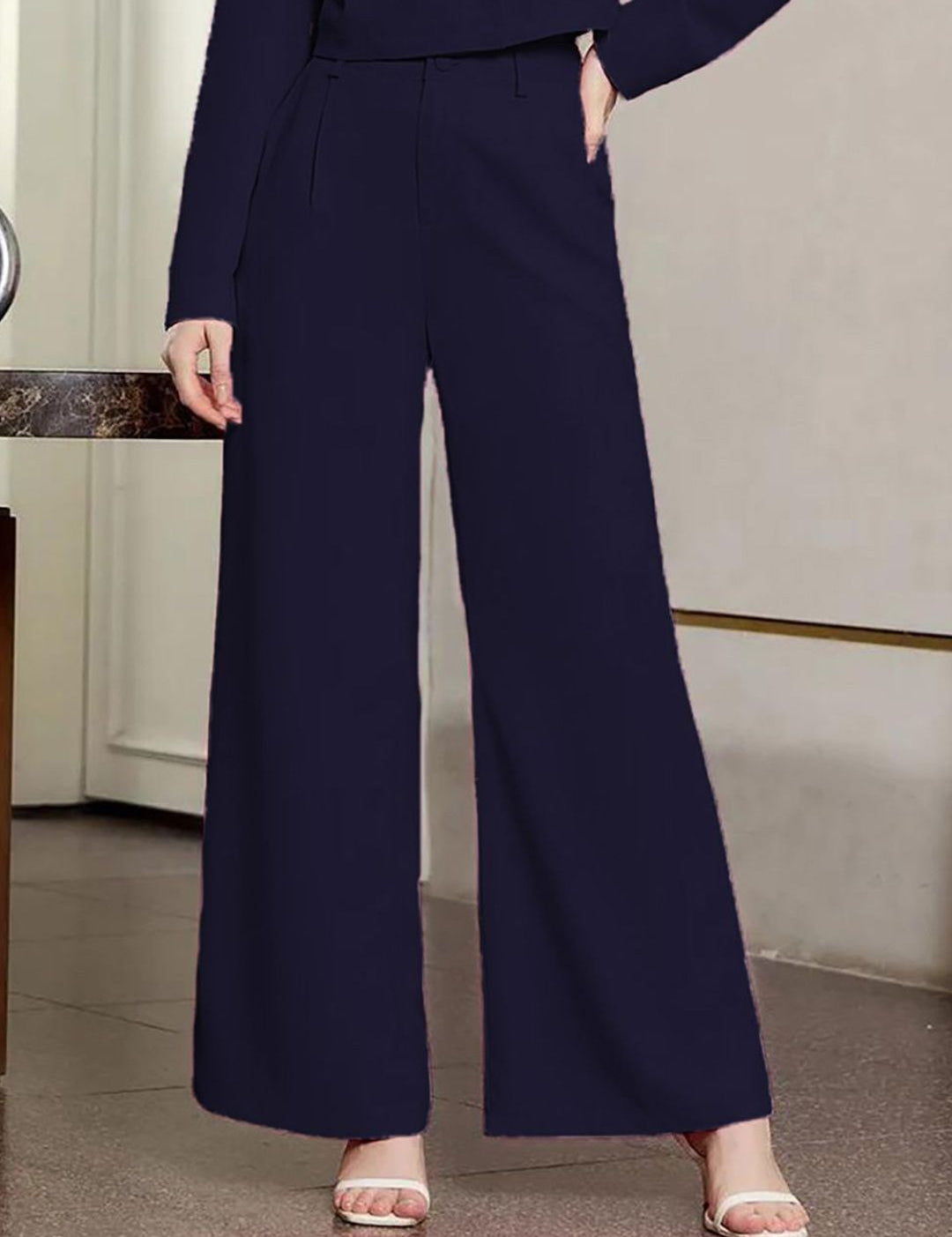 KOTTY BIZwear Women Blue High-Rise Easy Wash Pleated Parallel Trousers