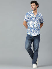 Kotty Men Cuban Collar Floral Printed Casual Shirt