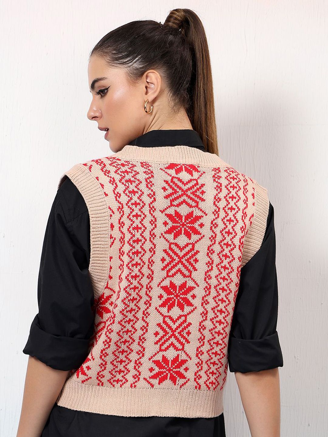 Kotty Women Printed Crop Sweater Vest