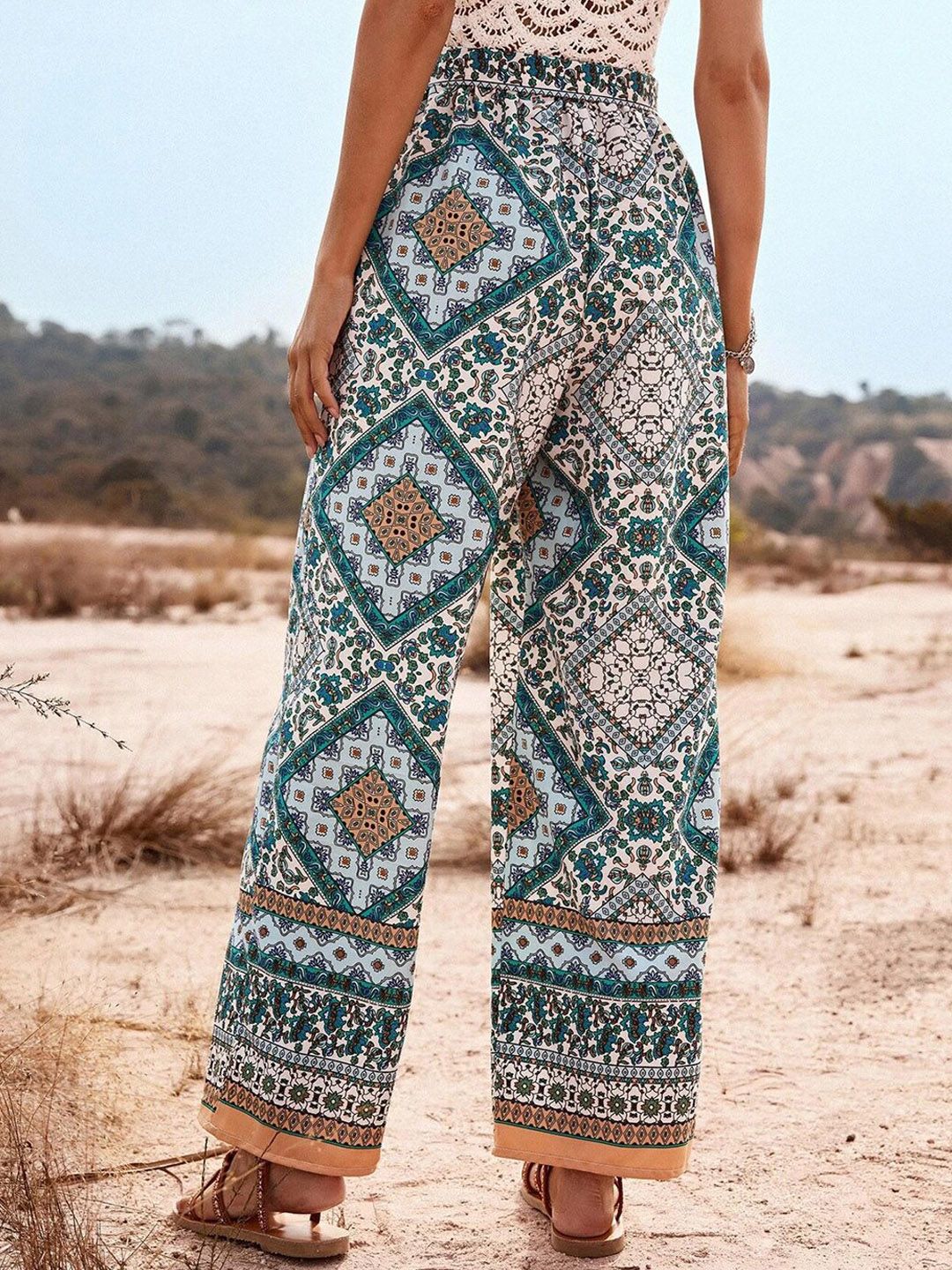Kotty Women Multicoloured Ethnic Motifs Printed Relaxed High-Rise Easy Wash Trousers