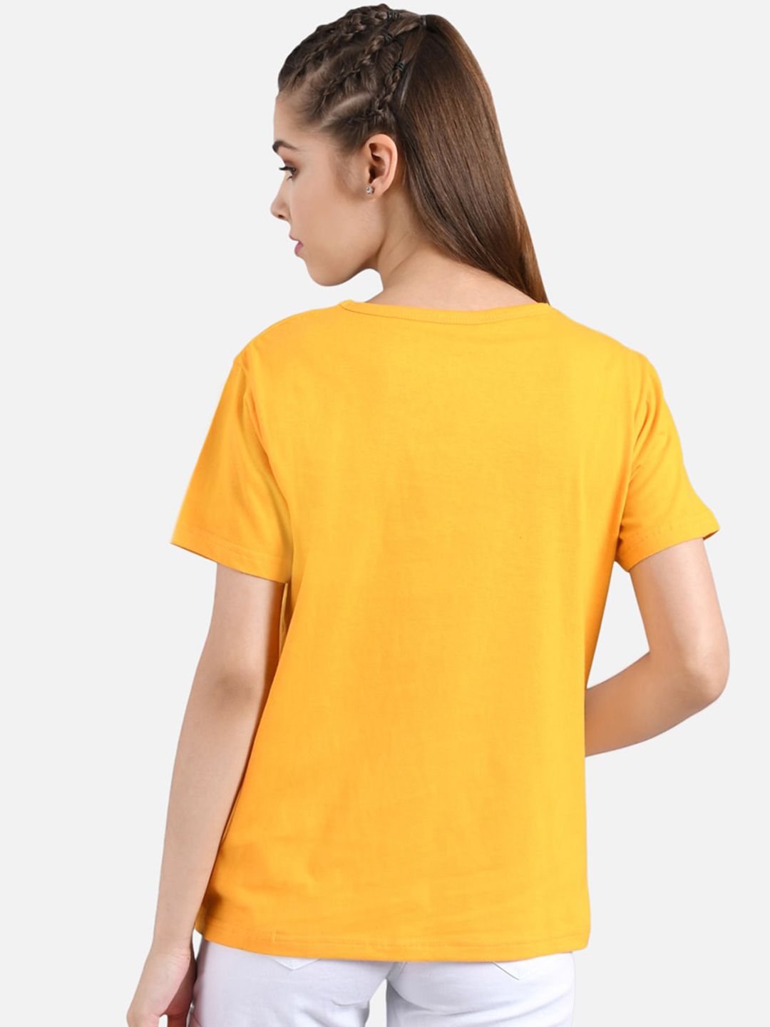 Kotty Women Yellow Printed Round Neck T-shirt