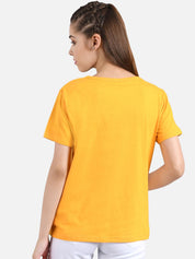 Kotty Women Yellow Printed Round Neck T-shirt